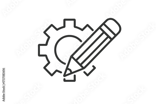 Minimalistic linear icon of gear and pencil, editable settings illustration, design and configuration symbol for web, app, banner, social network, vector graphic element