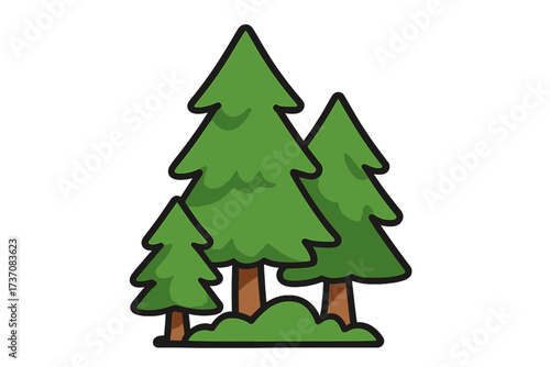 Pine tree forest simple icon set. Green fir trees group cartoon vector illustration. Nature, woods, and park design element. Coniferous tree flat logo for web or app.
