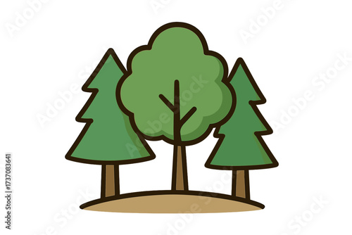 Forest and park trees icon set. Simple vector cartoon illustration of pine, fir, and deciduous tree. Natural landscape symbol for web, apps, or print. Environment and ecology concept.