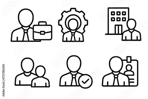 Business and work line icon set. Employee, staff, and user pictogram collection. Vector icons for job, career, company, management, team, hiring, and user profile concepts.
