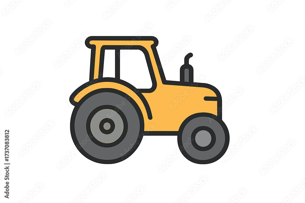 Naklejka premium Tractor icon agriculture symbol. Farm vehicle for cultivation. Farming equipment pictogram. Harvest machinery concept. Rural transport illustration. Agricultural work sign flat vector.