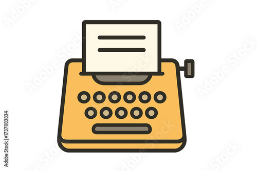 Vintage typewriter vector illustration. Retro writing machine icon for author, journalist, or writer. Old mechanical equipment for storytelling. Classic press and literature concept.