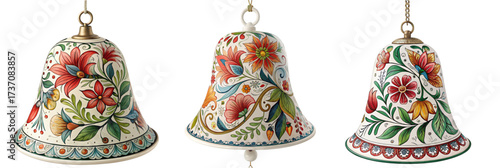 Festive hand painted floral Christmas bells bring holiday cheer, adding a touch of vintage elegance to your seasonal celebrations and decor projects
