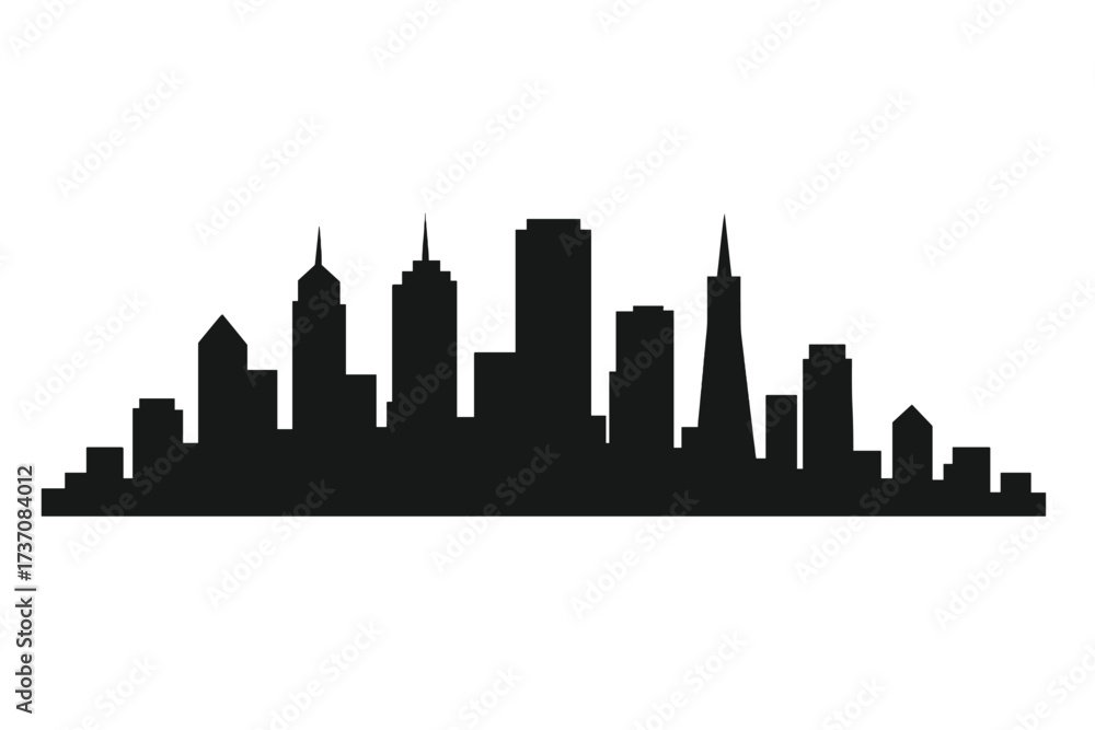 Naklejka premium City skyline silhouette vector illustration. Urban landscape template design element. Downtown cityscape background. Metropolis panoramic view with modern building architecture.