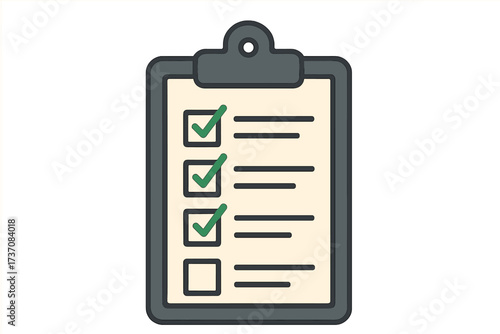 Clipboard with checklist icon for task management. To do list with green check marks symbolizing completed tasks, productivity, and success. Survey, exam, or poll concept vector.