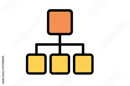 Organization chart icon. Business hierarchy and structure concept. Corporate management flowchart. Workflow diagram for project management and teamwork. Vector infographic element.