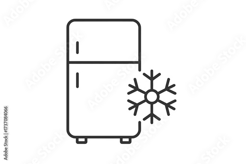 Refrigerator and snowflake icon. Concept of cold storage, freezing, and food preservation. Fridge freezer symbol for kitchen appliance and cooling system. Vector line art design.