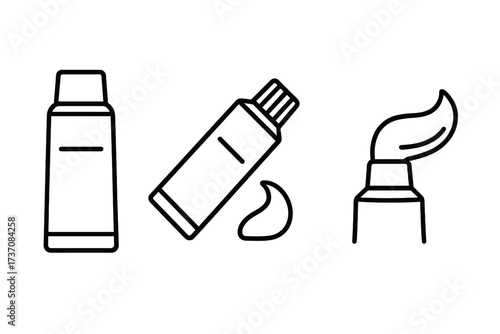 Minimalistic Toothpaste Tube Icon with Cream Drop, Linear Vector Illustration for Web, App, Banner, Social Media, Dental Hygiene, Oral Care, Transparent Background