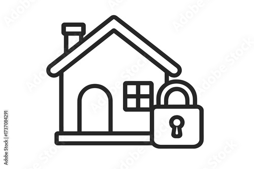 Secure home protection icon with lock symbol, house security concept vector illustration for apps and digital graphics, transparent background, safety and privacy design