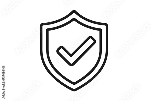 Shield with checkmark icon. Security, protection, and safety symbol. Tick mark for quality guarantee, approved verification, and trust. Secure concept for web and apps.