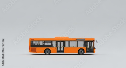 Modern orange public transportation bus shown in a side profile view against a plain white studio background