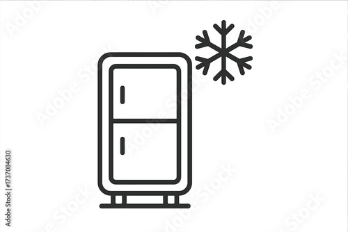 Refrigerator and freezer icon for cold storage and food preservation. Vector line art of a kitchen appliance with a snowflake symbol. Concept of cooling, freshness, and frost.