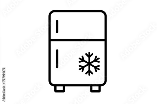 Refrigerator freezer icon, thin line art vector. Fridge for cold storage, kitchen appliance symbol. Minimalist outline pictogram for food preservation and cooling with snowflake.