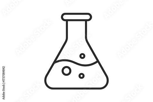Laboratory flask icon. Erlenmeyer flask with bubbling liquid. Concept for chemistry, science, experiment, research, analysis. Vector symbol for education, discovery, pharmacy.