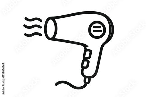 Hair dryer vector icon. Simple black outline illustration of a blowdryer. Hair care and beauty salon appliance symbol. Hairdressing equipment and styling tool for drying hair.