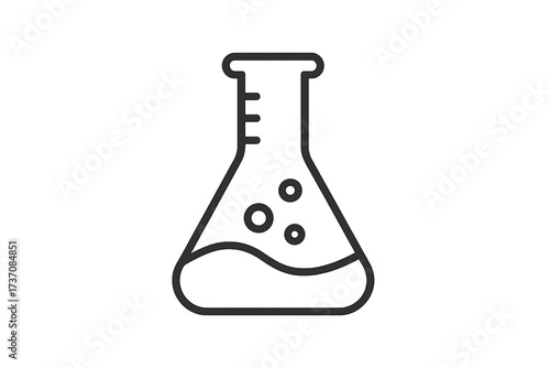 Laboratory flask line icon. Erlenmeyer flask with liquid and bubbles. Chemistry, science, experiment concept. Vector illustration for research, analysis, education. Outline.