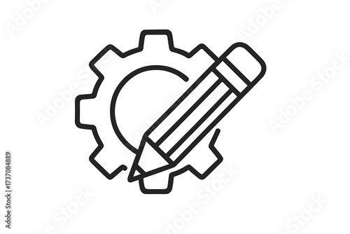 Customization icon with gear and pencil. Represents settings, editing, and configuration. Symbol for development, personalization, and the design process. Technical setup vector.