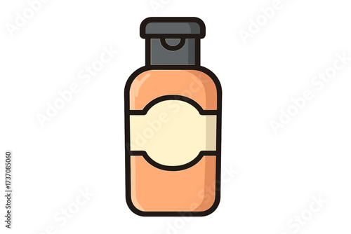 Shampoo bottle vector icon. Skincare product container with a blank label for branding mockups. Cartoon illustration for beauty, spa, and hair care. Body wash or lotion package.