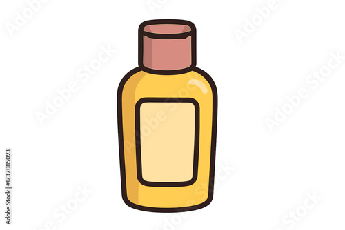 Cosmetic bottle vector line icon. Cartoon illustration of a container for shampoo, lotion, or gel. Skincare and beauty product packaging with a blank label for mockups.