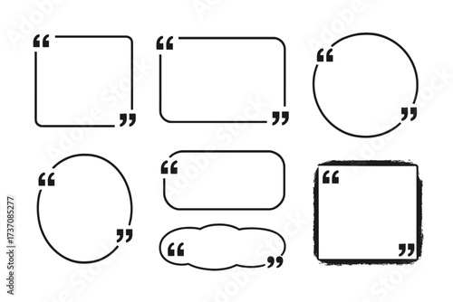 Quote box frame big set. Texting quote boxes. Blank template for quote text info. Design boxes for quotation, speech bubble, blog quotes symbols. Creative vector banner.