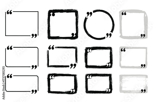 Quote box frame big set. Texting quote boxes. Blank template quote text info design boxes. Quotation bubble for blog quotes, testimonials. Creative vector banner illustration.