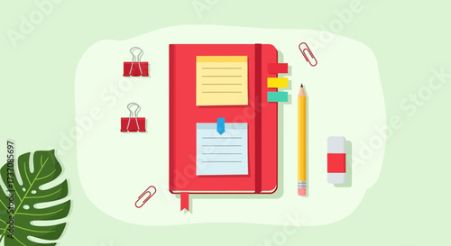 Notepad and Stationery Illustration Creative tools for note-taking, planning, and organizing ideas