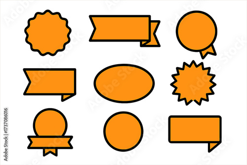 Set of blank orange sale badges and labels. Vector template collection for promotional stickers, banners, and tags. Special offer, buy now, discount, and shopping elements.