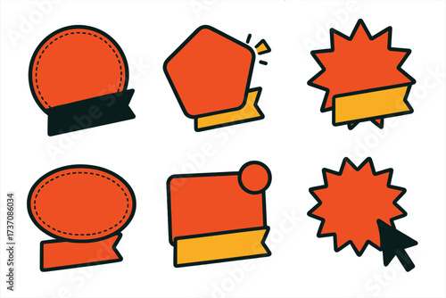 Set of sale badges, discount labels for shopping. Vector template banner for special offer, buy now, order now promotions. Empty promo sticker for e-commerce, black friday.