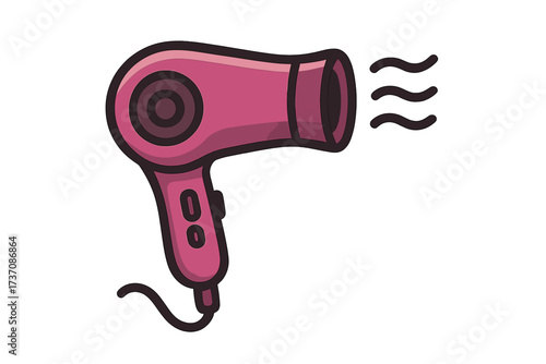 Hair dryer vector icon illustration. Symbol for beauty salon, hairdressing, or barber shop. Blow dryer graphic for apps. Hot air styling and grooming tool. Isolated cartoon.