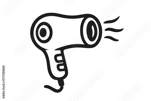 Hair dryer icon. Blow dryer symbol. Vector graphic. Cartoon illustration. Beauty salon equipment. Hairdressing tool. Hair care appliance. Styling concept. Minimalist line art. Isolated.