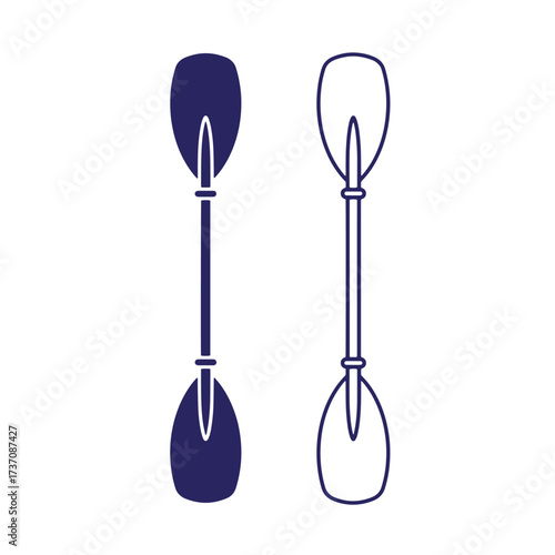 Two stylized kayak paddles in dark blue against a clean white background for design