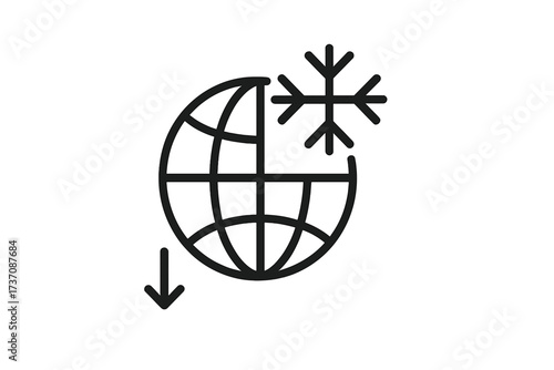 Global cooling icon with snowflake symbol, minimalistic thin line design, vector illustration for web, apps, banners, social networks, technology and climate concepts