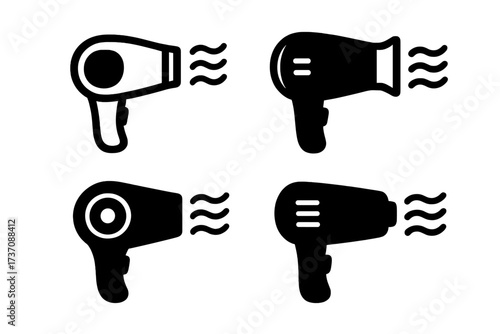 Set of simple thin line hair dryer icons for web, apps, books, and cards with transparent background, vector cartoon illustration of ordered drying devices collection