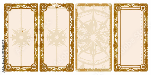 Collection of four vintage decorative borders with nautical and celestial wheel motifs