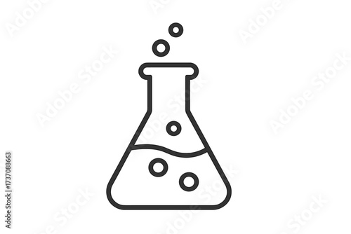 Minimalistic Laboratory Flask Icon with Bubbles, Science Experiment Chemical Container, Linear Vector Pictogram for Web Design, Apps, Banners and Social Media Graphics