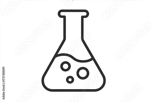 Laboratory flask outline vector icon, linear chemistry glassware sign with bubbles, science experiment symbol, laboratory glass vessel transparent background, chemical research illustration