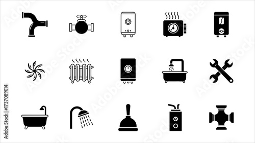 Collection of Plumbing, Heating, and Sanitation System Icons for Home and Business Utilities