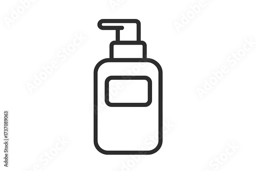 Minimalist vector illustration of cosmetic pump bottle with transparent background, simple linear cartoon style for graphic design, app icons, product packaging concept
