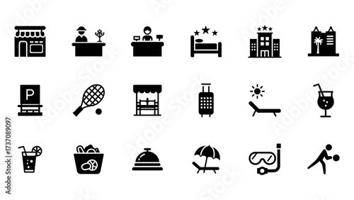 Collection of Hotel and Vacation Icons Travel and Leisure Symbol Set