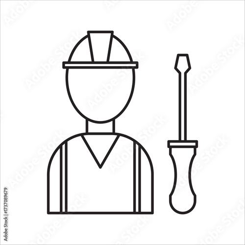 Builder icon, Construction worker, Silhouette symbol. Negative space, Raster isolated illustration, Worker with Hard Hat and Clipboard Icon, Inspection and Safety Checks.