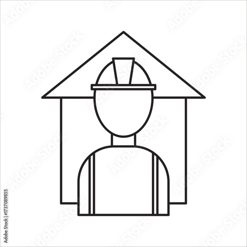 Builder icon, Construction worker, Silhouette symbol. Negative space, Raster isolated illustration, Worker with Hard Hat and Clipboard Icon, Inspection and Safety Checks.