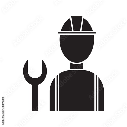 Builder icon, Construction worker, Silhouette symbol. Negative space, Raster isolated illustration, Worker with Hard Hat and Clipboard Icon, Inspection and Safety Checks.