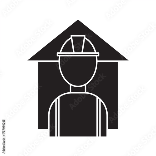 Builder icon, Construction worker, Silhouette symbol. Negative space, Raster isolated illustration, Worker with Hard Hat and Clipboard Icon, Inspection and Safety Checks.