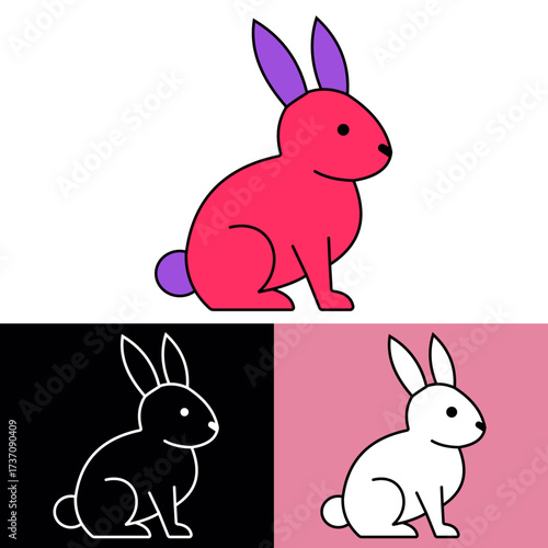 Minimalist rabbit logo vector illustration in modern line art style. Clean and simple bunny icon design, perfect for pet shop branding, farm logo, Easter design, children’s products, digital projects