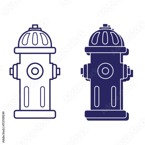 Vector illustration of two fire hydrants showing outline and solid color versions