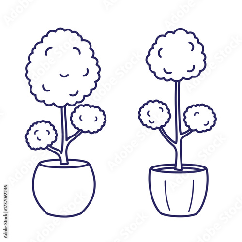 Vector illustration of two potted topiaries perfect for home decor and plant designs.