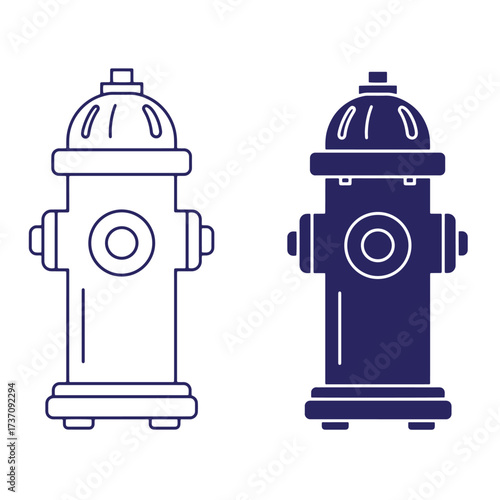 Vector illustration of two stylized fire hydrants in contrasting color variations on white background.