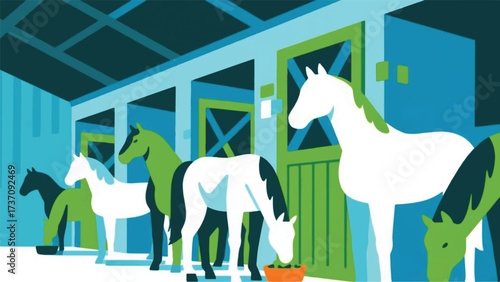 Horses in the Stables Illustrator Artwork Banner Background Design Template 