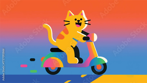 funny cat scooter Illustrator Artwork Banner Background Design Template 