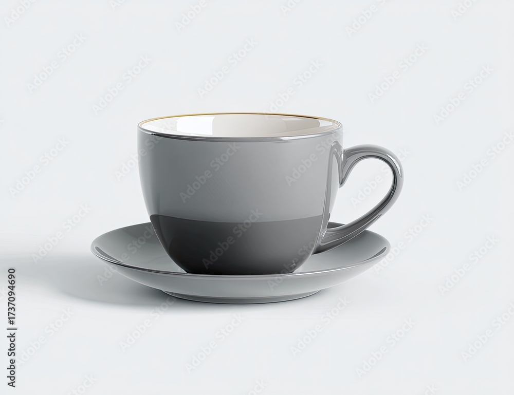 Fototapeta premium Gray teacup and saucer, slightly shadowed